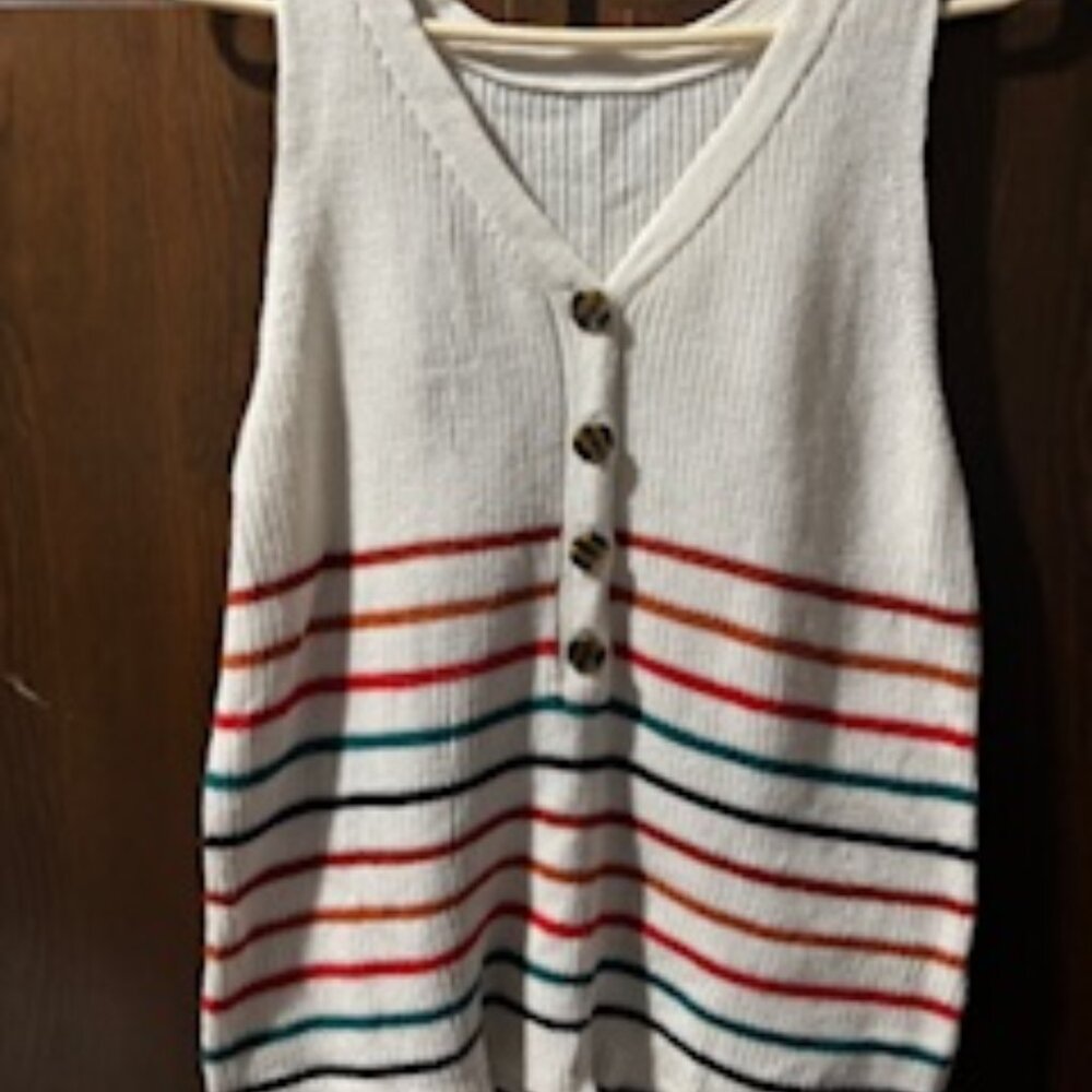 Multicolor Striped V-Neck Ribbed Knit Tank Top